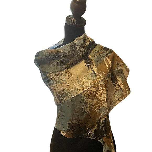 Woman’s abstract scarf, browns/black/gray/white, sheer, 13.5 X 59 - Picture 1 of 5